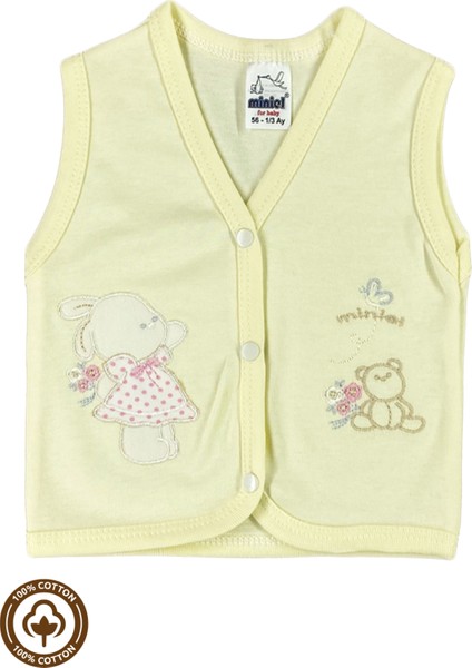Unisex Bebek Ayıcık Nakışlı %100 Organik Pamuklu Penye Bebek Yelek