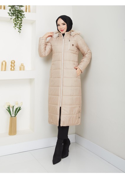 Kışlık Kapitone Şişme Kadın Kaban Kapşonlu Araboy Fermuarlı 20250