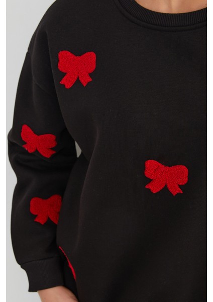 3 Iplik Fiyonk Nakışlı Oversize Sweatshirt modelleri