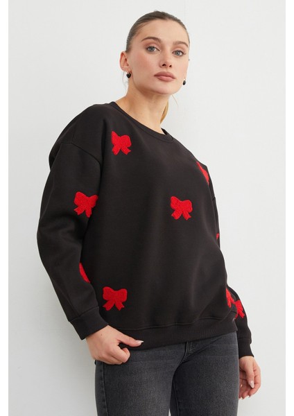 3 Iplik Fiyonk Nakışlı Oversize Sweatshirt