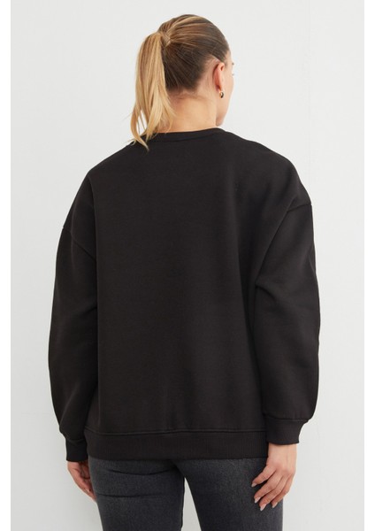 3 Iplik Fiyonk Nakışlı Oversize Sweatshirt
