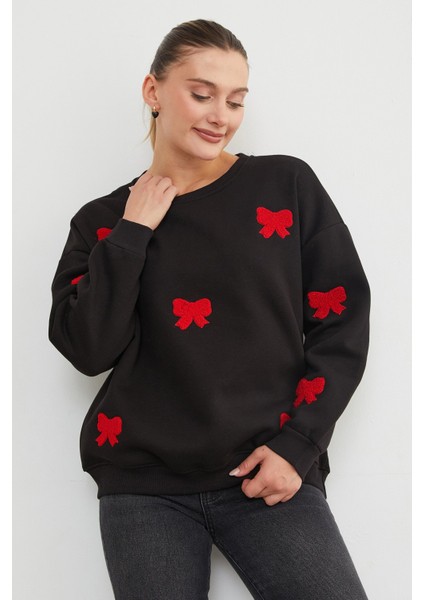 3 Iplik Fiyonk Nakışlı Oversize Sweatshirt