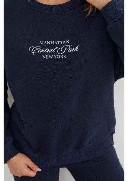 3 Iplik Manhattan Baskılı Bisiklet Yaka Sweatshirt