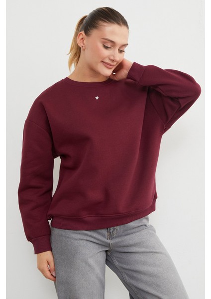 3 Iplik Taşlı Kalp Detaylı Oversize Sweatshirt fiyatları