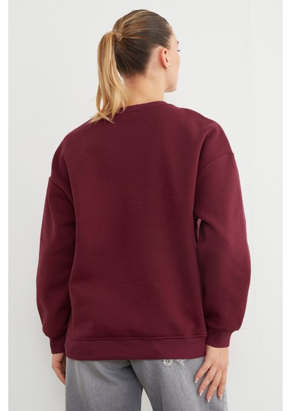 3 Iplik Taşlı Kalp Detaylı Oversize Sweatshirt fırsatları