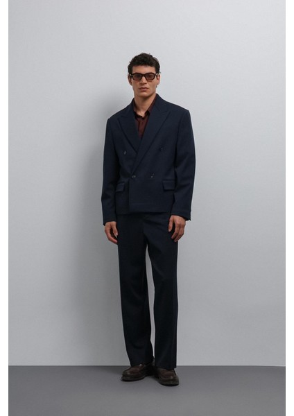 Lacivert Kruvaze Relax Crop Fit Blazer Ceket modelleri