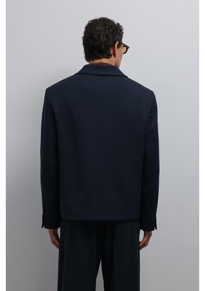 Lacivert Kruvaze Relax Crop Fit Blazer Ceket indirimleri