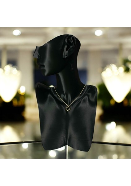 925 Ayar Gümüş Altın Kaplama Siyah Taşlı Şans Yoncası Van Cleef Minimal Kolye Kadın