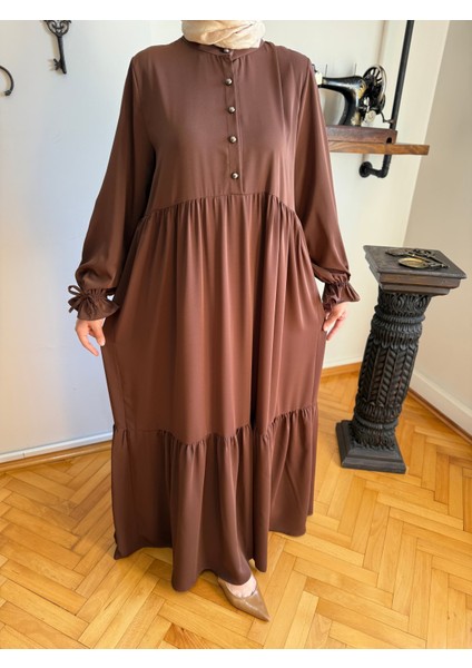 Yarım Patlı 3 Katlı Tesettür Elbise 5078 modelleri