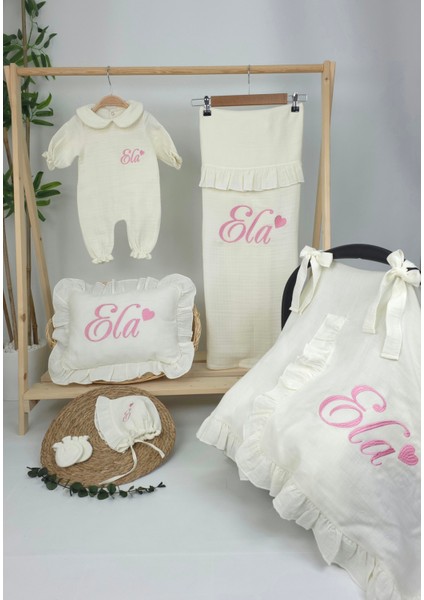 Müslin Yeni Doğan 4katlı Organik %100PAMUK Kişiye Özgü Nakışlı Hastane Çıkış Seti (Kalpli Model-4) fiyatları