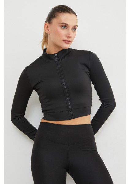 Dik Yaka Fermuarlı Dalgıç Kumaş Spor Ceket