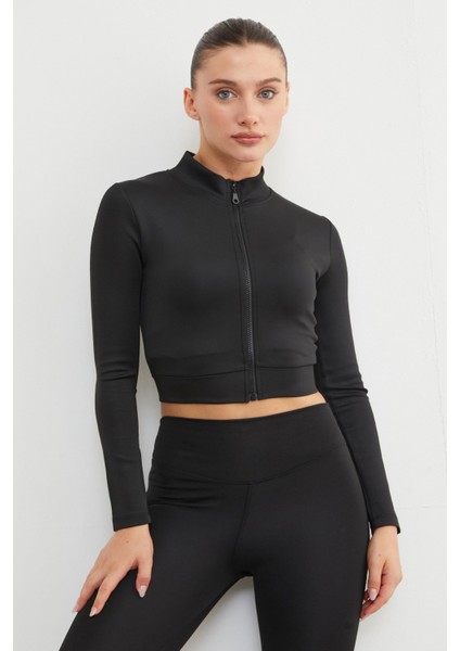 Dik Yaka Fermuarlı Dalgıç Kumaş Spor Ceket