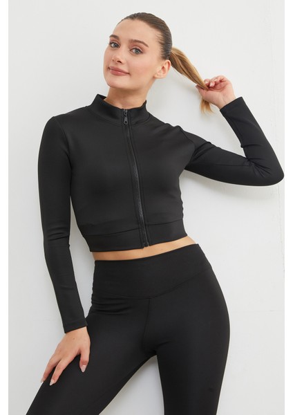 Dik Yaka Fermuarlı Dalgıç Kumaş Spor Ceket