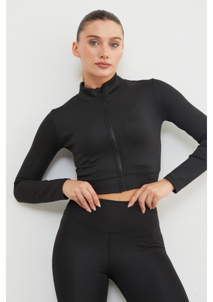 Dik Yaka Fermuarlı Dalgıç Kumaş Spor Ceket