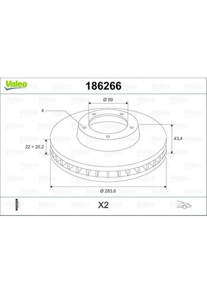 186266 - Ön Fren Aynası Fıat Doblo 05 Idea 04 Lınea 09 Fıorıno 09 Bravo 01 Stılo 01 284×22X 4 Delik Havalı