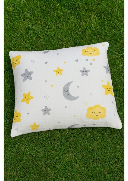 Müslin Bebek Yastık Kılıfı % 100 Pamuklu Yıldızlı Aylı 35X44