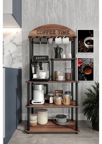 Dekoratif Çok Amaçlı Katlı Coffee Tıme Kahve Köşesi Ceviz Madran 39 cm x 69 cm