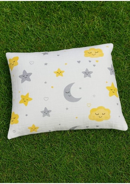 Müslin Bebek Yastık Kılıfı % 100 Pamuklu Yıldızlı Aylı 35×44