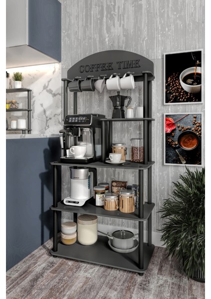 Dekoratif Masivo Kahve Köşesi Coffee Time 33 cm x 68 cm Dikdörtgen Çok Amaçlı Raf Siyah fiyatları