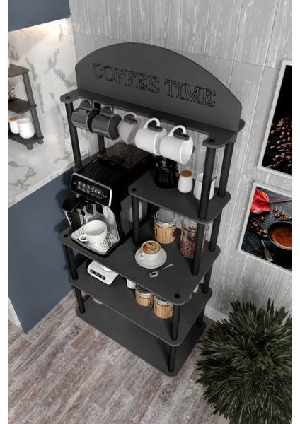 Dekoratif Masivo Kahve Köşesi Coffee Time 33 cm x 68 cm Dikdörtgen Çok Amaçlı Raf Siyah modelleri