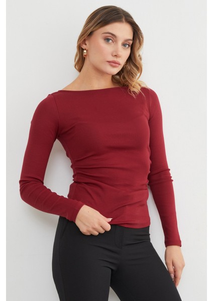Yanları Drapeli Kayık Yaka Body