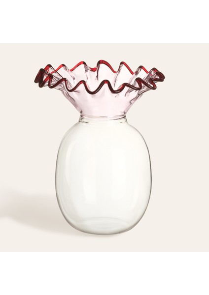 Nanjıng Borosilikat Cam Vazo 13X13X16 cm Şeffaf - Pembe
