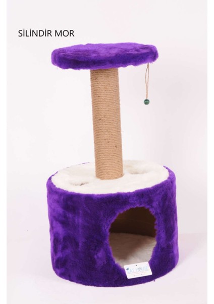 Mor Silindir Kedi Tırmalama Evi 72 Cm, Çok Renkli, Dayanıklı ve Şık Tasarım