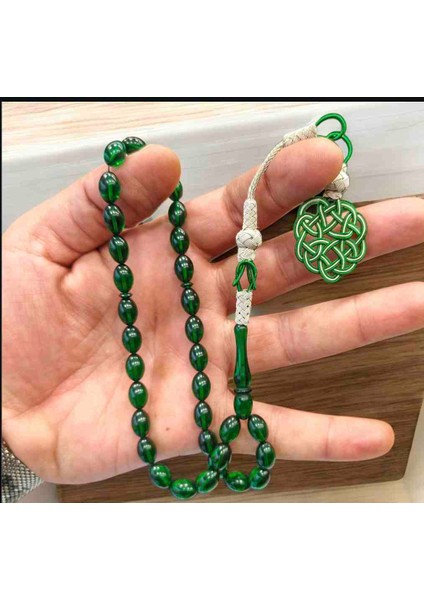 Yeşil Renk Kazaz Püsküllü Ateş'i Kehribar Tesbih