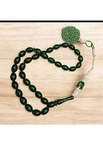 Yeşil Renk Kazaz Püsküllü Ateş'i Kehribar Tesbih fiyatları