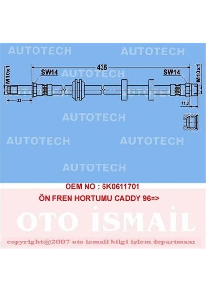TVC01 - Ön Fren Hortumu Caddy 96