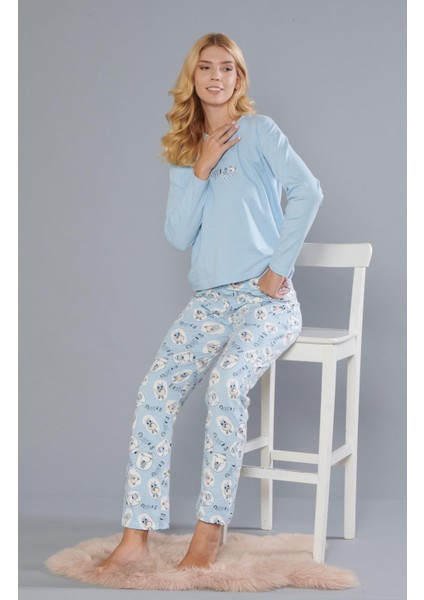 Kadın Pamuk Sevimli Desen Uzun Kollu Kışlık Pijama Takımı 09-275 fırsatları