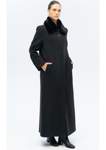 Yakası Çıkabilir Kürklü Punto Detaylı Büyük Beden Manto Antrasit 3143 fırsatları