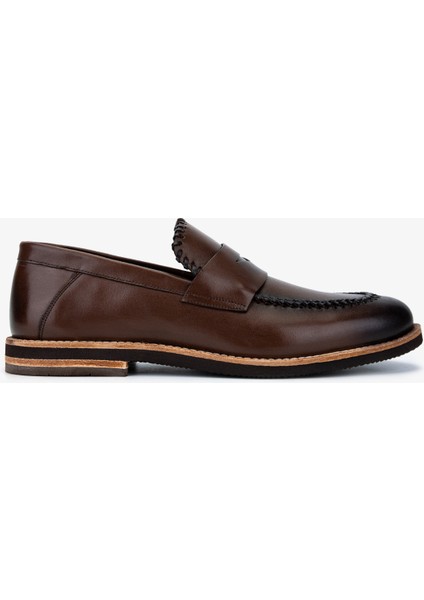 Erkek Hakiki Deri Kahverengi Loafer Ayakkabı 183 42551 Erk Ayk Y25 Kahve Dr/orgu