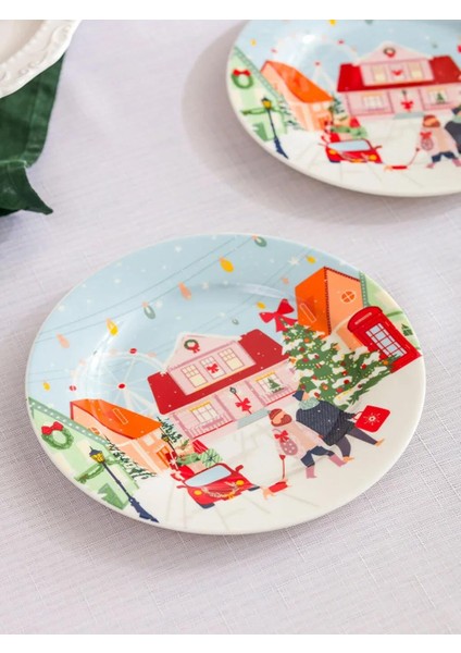 Yılbaşı Temalı Seramik Pasta Tabağı 2'li 19 cm (W5) fiyatları