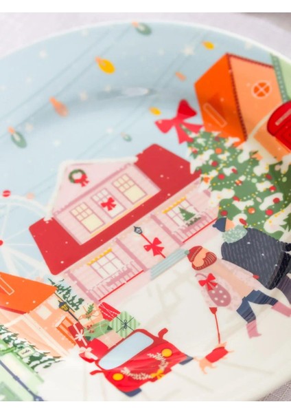 Yılbaşı Temalı Seramik Pasta Tabağı 2'li 19 cm (W5) modelleri