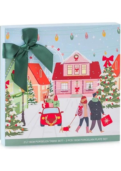 Yılbaşı Temalı Seramik Pasta Tabağı 2'li 19 cm (W5) fırsatları