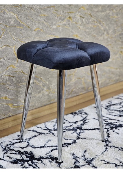 Kare Krom Kaplama Konik Ayaklı Tabure - Oturak - Bar Taburesi - Ayaklı Tabure Füme Renk 48 x 33 Boyut/ebat