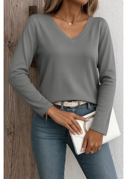 Kadın Uzun Kollu V Yaka Triko Bluz modelleri