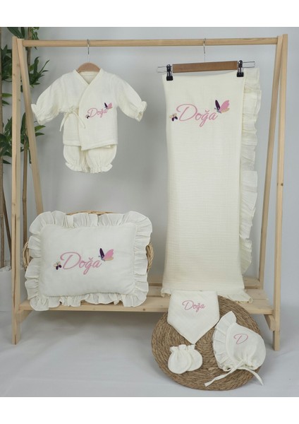 Müslin Yeni Doğan 4katlı Organik %100PAMUK Kişiye Özgü Nakışlı Hastane Çıkış Seti (Kelebek Model-1) fiyatları