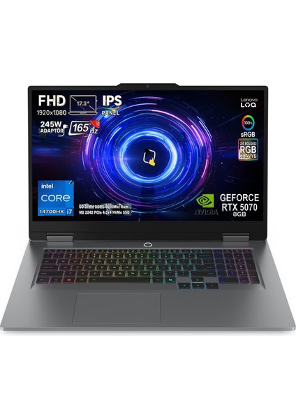 Loq 17IRX10 Intel Core I7 14700HX 64GB 2tb SSD Rtx 5070 8gb (115W) 17,3" Fhd 165Hz IPS Panel Windows 11 Pro Taşınabilir Bilgisayar 83JH006HTR Snertech