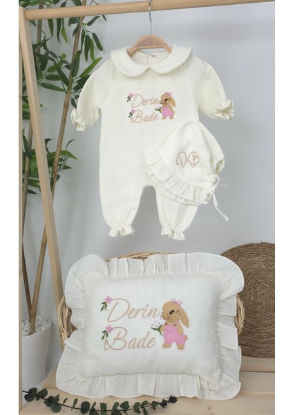 Müslin Yeni Doğan 4katlı Organik %100PAMUK Kişiye Özgü Nakışlı Hastane Çıkış Seti(Tavşan Model-3) fiyatları