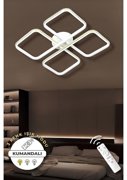 Jasmin White Gold Kumandalı 3 Renk Modern Plafonyer LED Avize