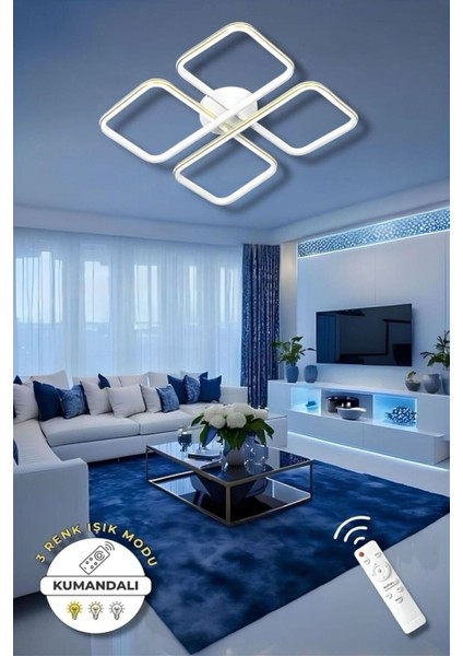 Jasmin White Gold Kumandalı 3 Renk Modern Plafonyer LED Avize modelleri