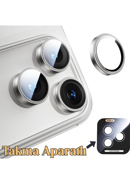iPhone 17 Pro Max - 17PRO Takma Aparatlı Metal Temperli Dayanıklı Kamera Lens Koruyucu Hd Kalite