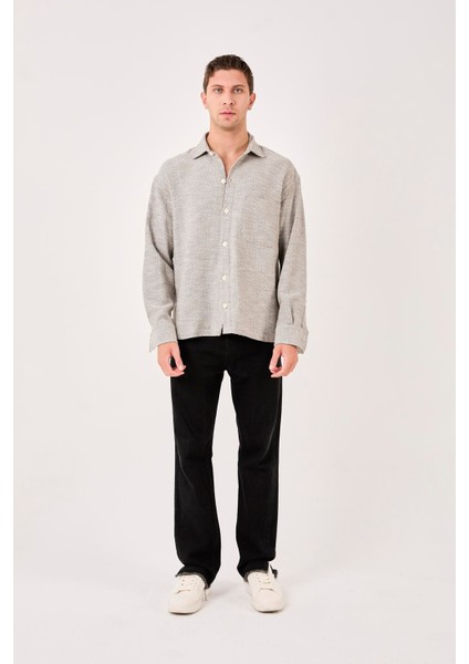 X-0001 Ayaklı Yaka Tek Cepli Uzun Kol Gömlek