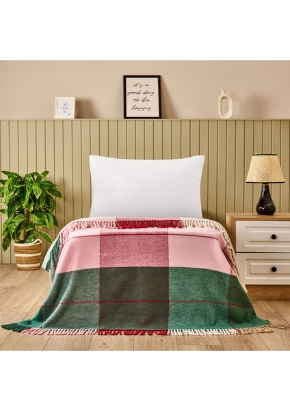 Soft Vintera Pamuklu Tek Kişilik Battaniye - Kırmızı / Yeşil - 150X200 cm