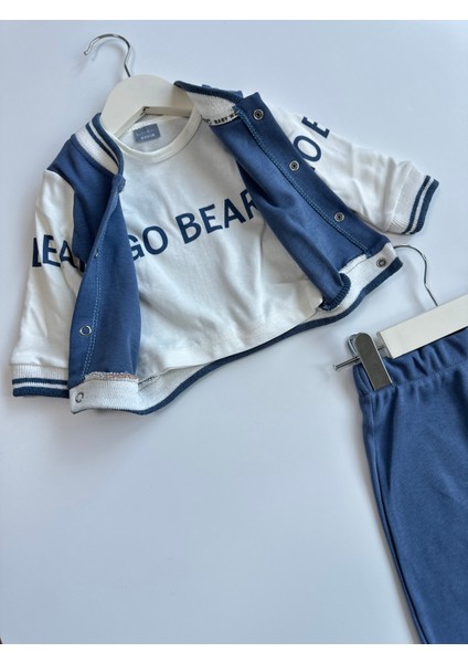 Ayıcık Desenli 3'lü Erkek Bebek Kolej Takım Seti - Mavi fiyatları