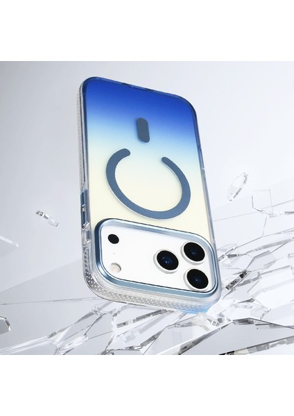 Apple iPhone 17 Pro Kılıf M-Safe Şarj Özellikli Transparan Renk Geçişli Zore Toros Kapak Mavi