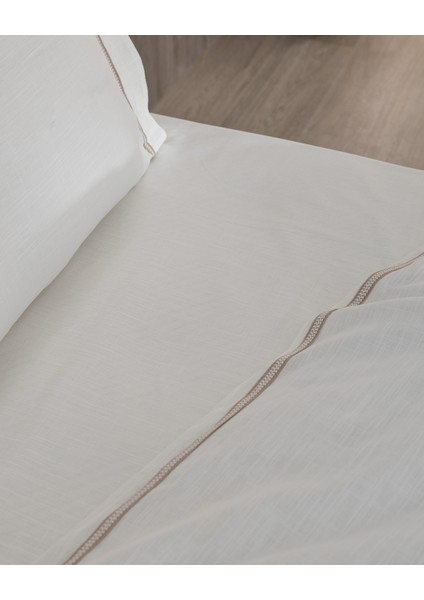 Tina King Size Linen Look Yıkamalı %100 Pamuk Nevresim Takımı - Beyaz/Bej