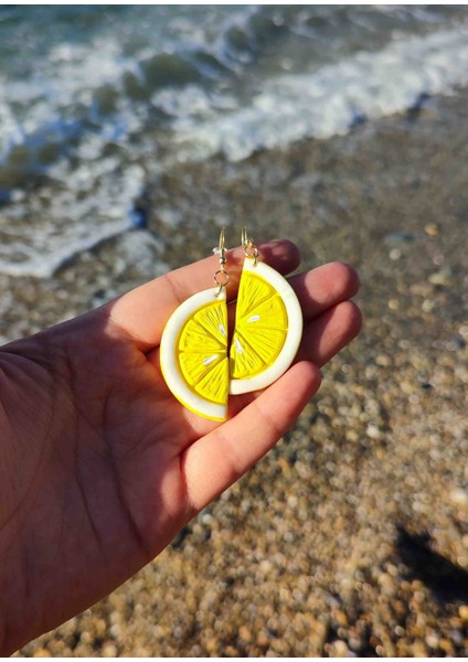 Lemon El Yapımı Sarı Limon Dilimi Özel Tasarım Küpe